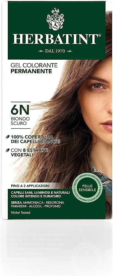 Gel colorante permanente Herbatint 6 N Biondo Scuro (150 ml)