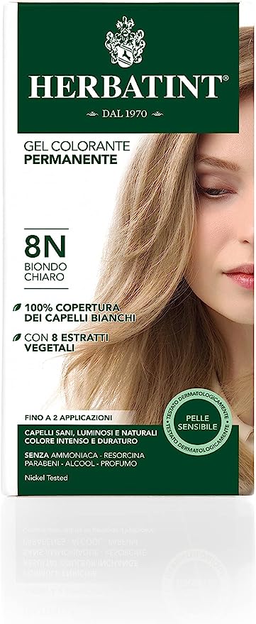 Gel colorante permanente Herbatint 8 N Biondo Chiaro (150 ml)